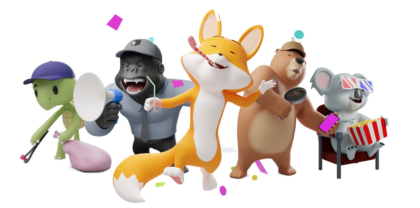 3D cartoon animals as a cute cartoon animal family