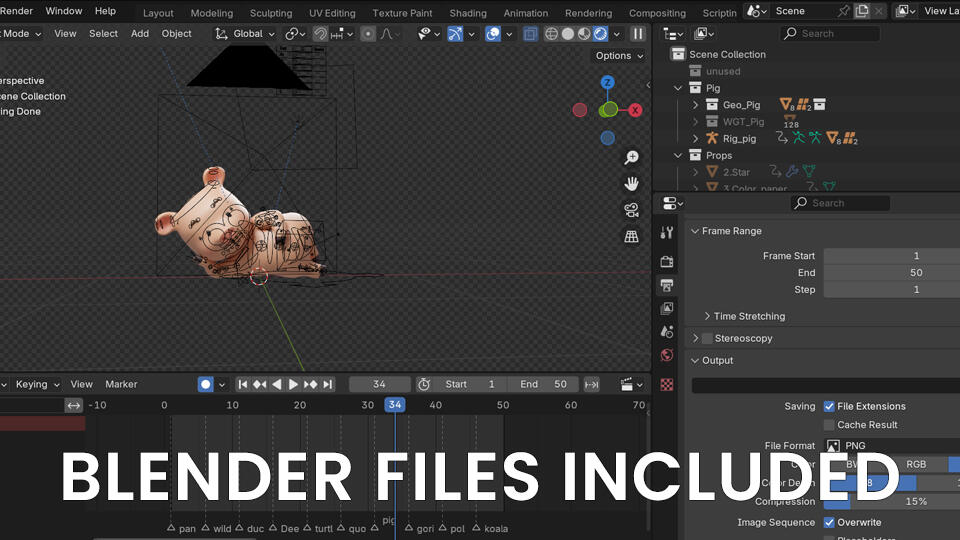 Blender source files of 3D animals are included
